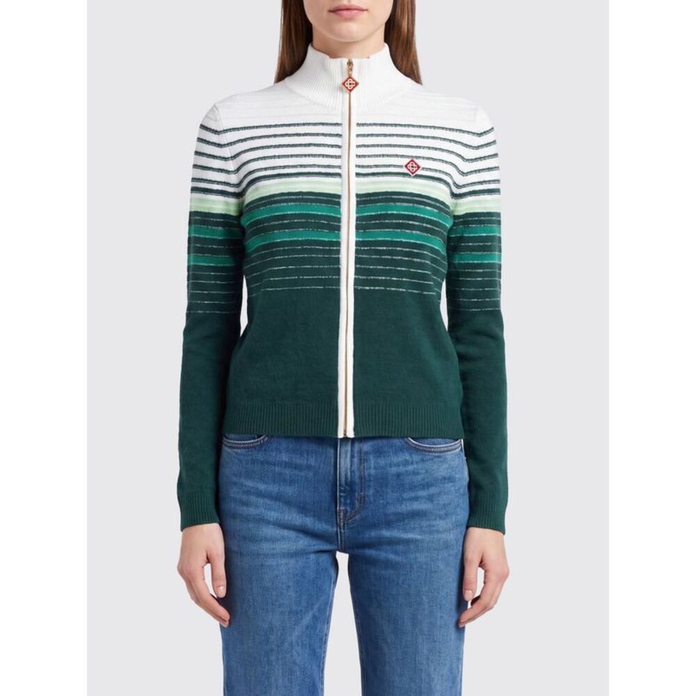 Casablanca Striped Cotton-Blend Turtleneck Cardigan With Zip And Contrast Logo